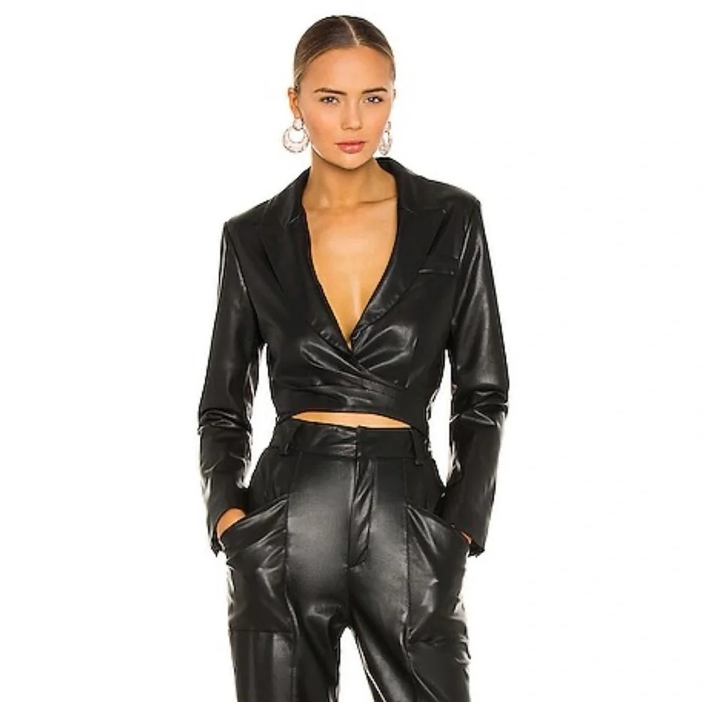 Ronny Kobo Lilo Faux Leather Wrap Blazer